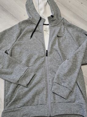 Nike Heather Grey Full-Zip Hooded Jacket with Black Swoosh